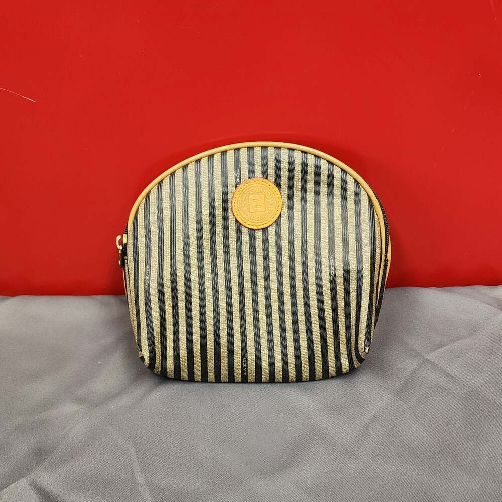 Fendi Vintage Pequin Stripe Coated Canvas Cosmetic Pouch